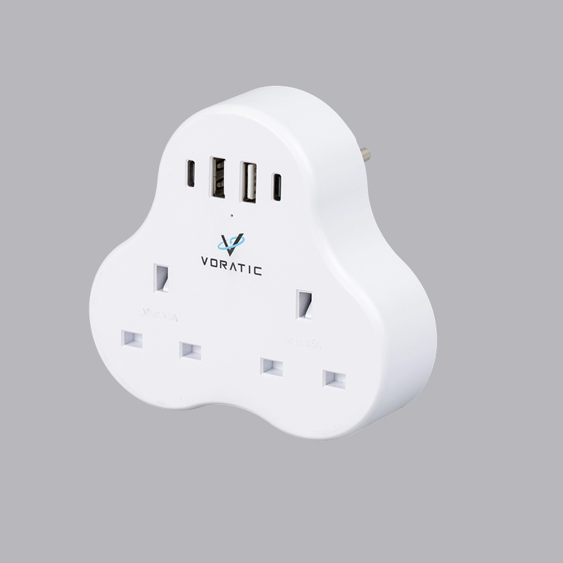 VT-923-DE UK ke Jerman, 2 soket, 2 port USB, 2 penyesuai port typeC